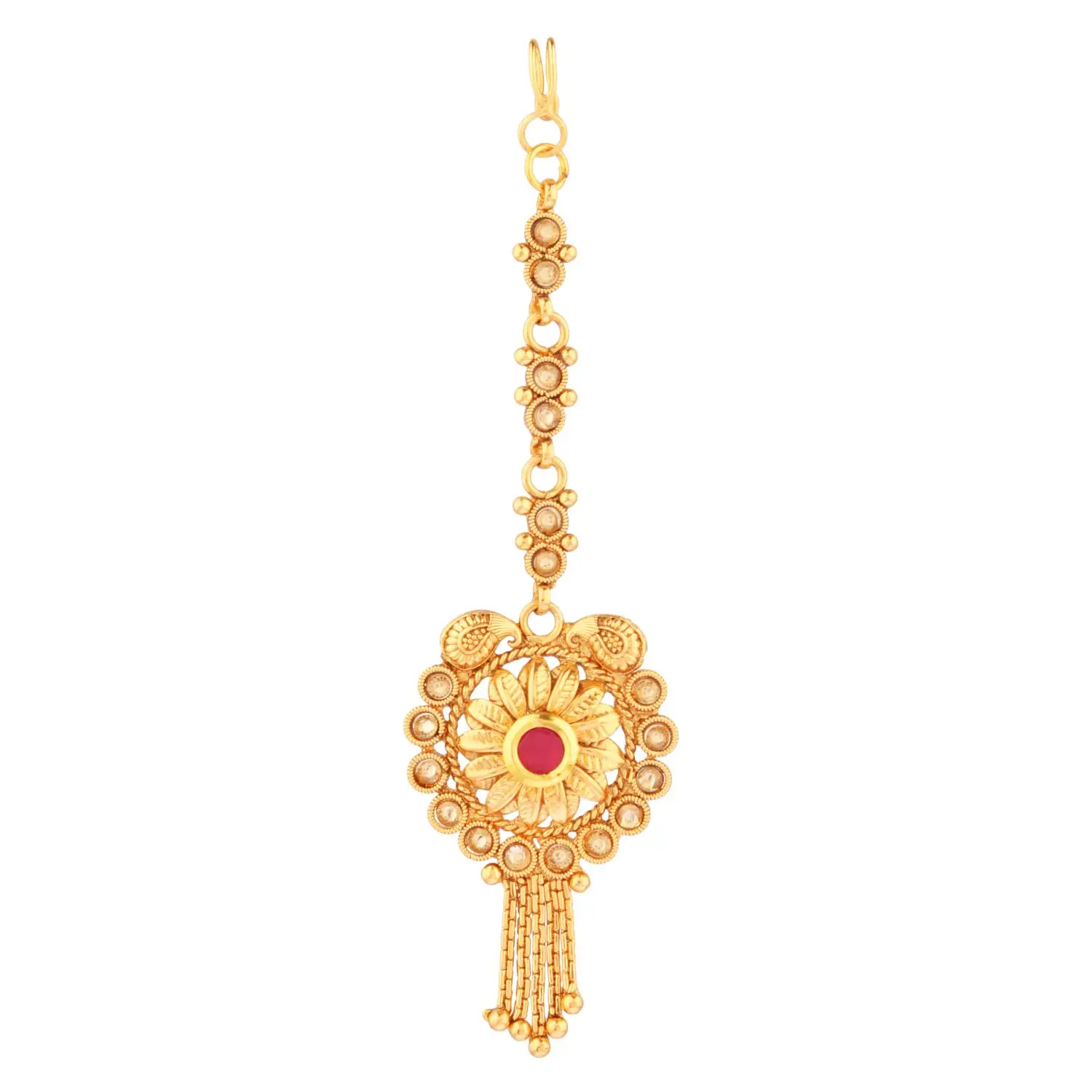 Indian Traditional Antique Gold Plated Floral Kundan Choker Necklace Dangle Earrings With Maang Tikka Jewellery Set, Pi