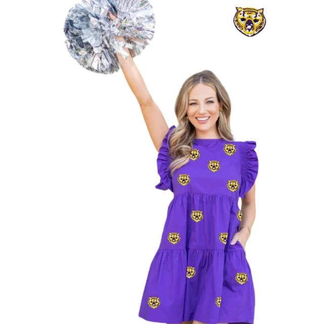 Gameday Uniquely Done Patch Work Purple Colour Team Themed Design Frock For Women  Latest 2024 Fashion