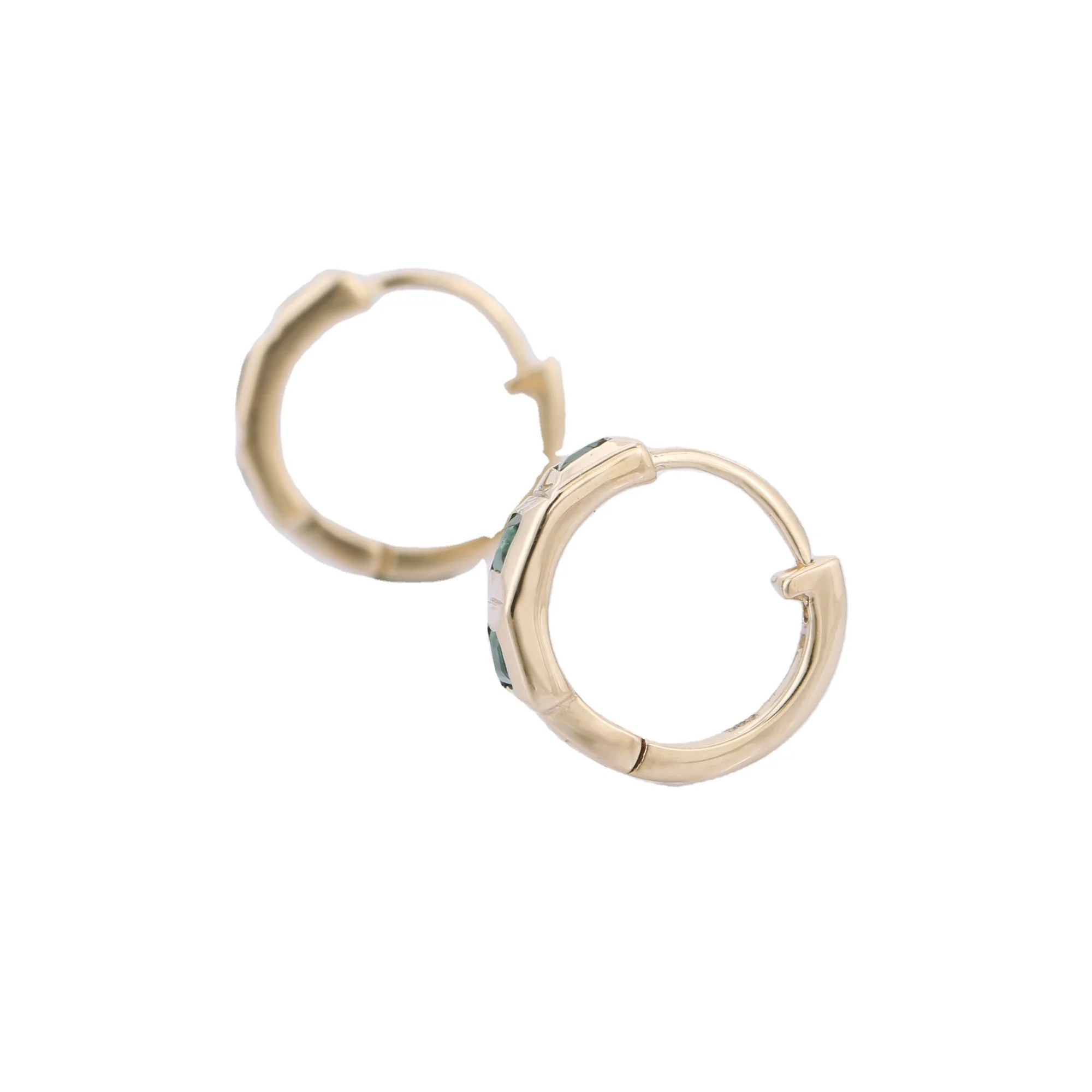 Fine Jewelry Natural Precious Square Emerald Gemstone Hoop Earring 14k Solid Gold Earring Handmade Customize Jewelry For Women