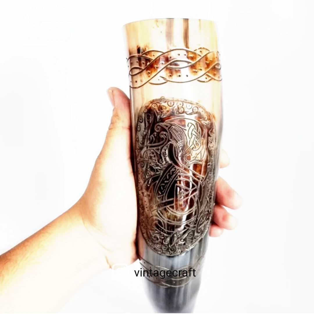 New  Viking Ship style Carved Viking Drinking Horn Handcrafted drinking horn Beer Mead Ale Customized Hand Carving