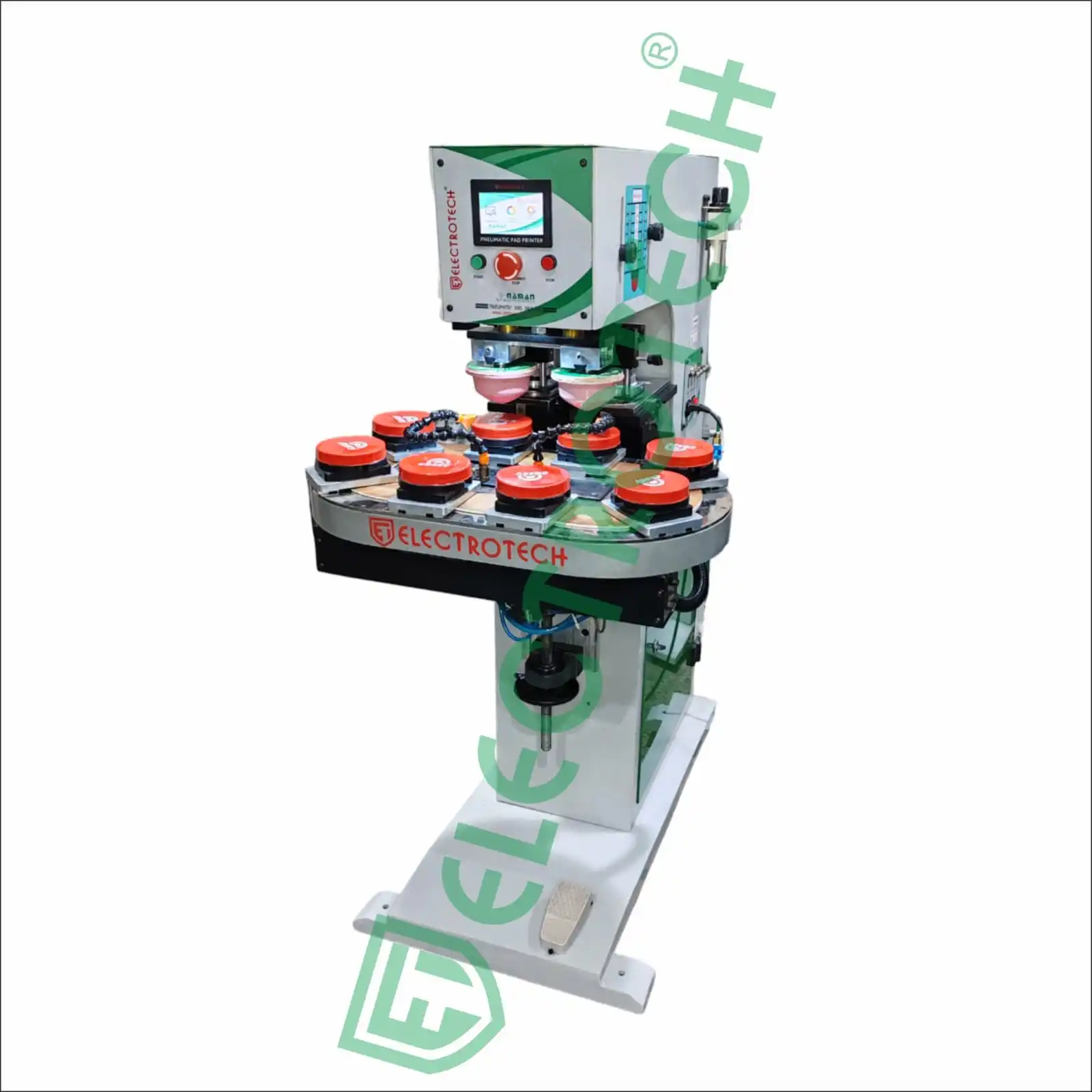 2-Color Pneumatic Pad Printing Machine for Water Bottle Caps Manual Grade with Oval Conveyor-New Condition Label Printer