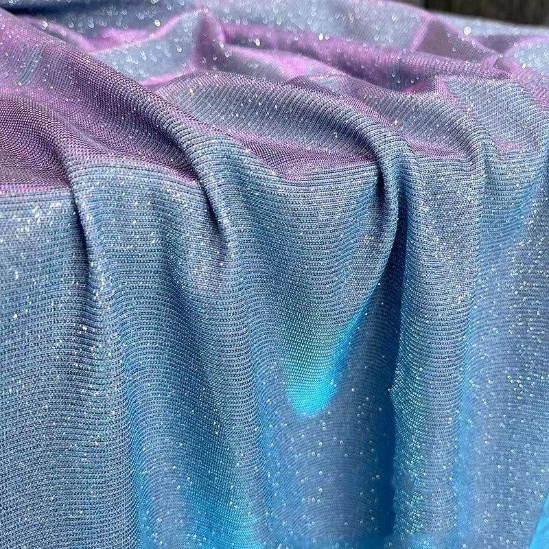 Manufacture Blue Glitter Swimwear Metallic Strech Turkey Multicolor Custom Shiny Polyester Spandex wrinkled Lurex Fabric