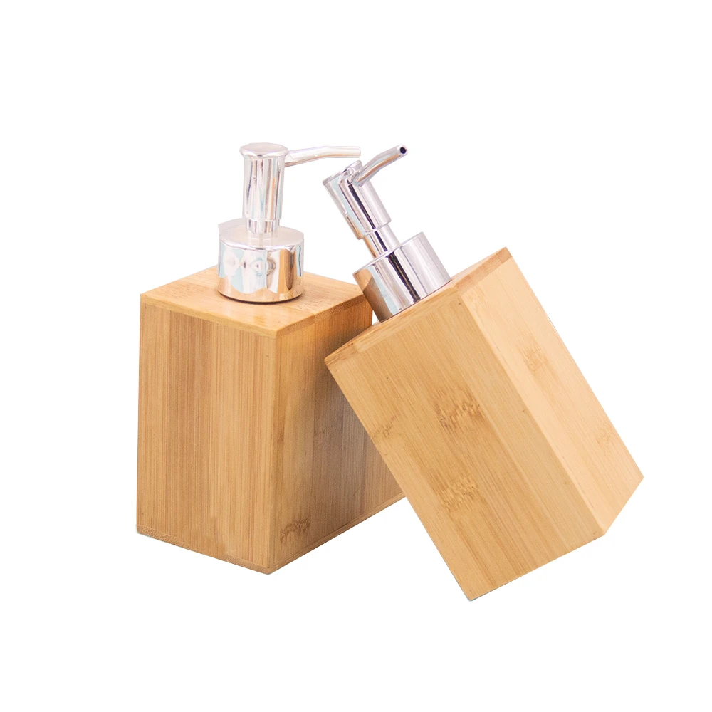 Natural Bamboo Lotion Spray Bottle Liquid Soap Shampoo Dispenser Square Bottle