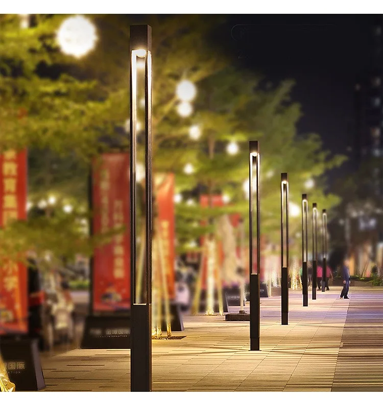 Waterproof Bollard Post Pathway Led Lawn Light  Courtyard Aluninum square Shape Landscape Light
