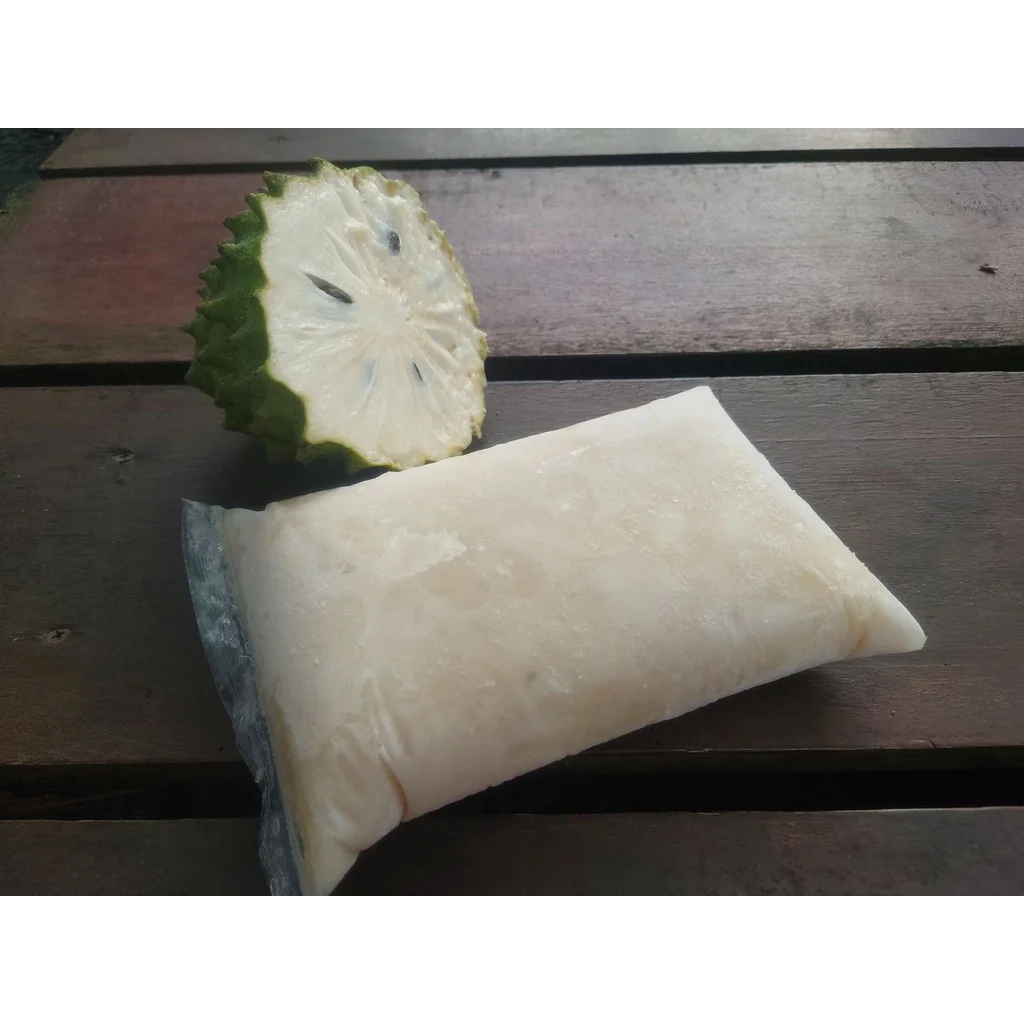 IQF White soursop pulp 5kgs Frozen Fruity Salt Iced Soursop Tea 30ml vaccum bag ANGLE