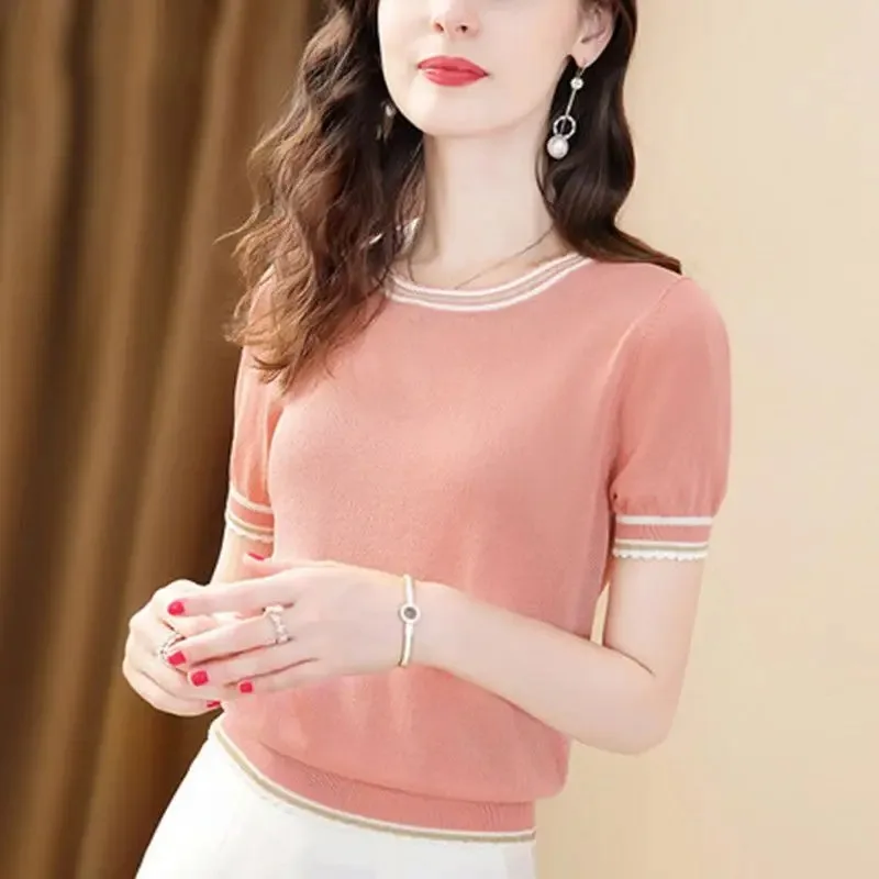 Quick-Dry T-shirts Casual Pullovers Short Sleeve Commute Shirt O-Neck Loose Blouse Women Clothing Summer All-match