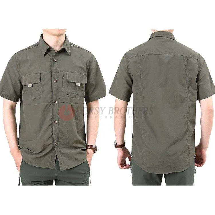 Fashion custom logo classic short sleeve office clothing with pockets polo formal shirts for men