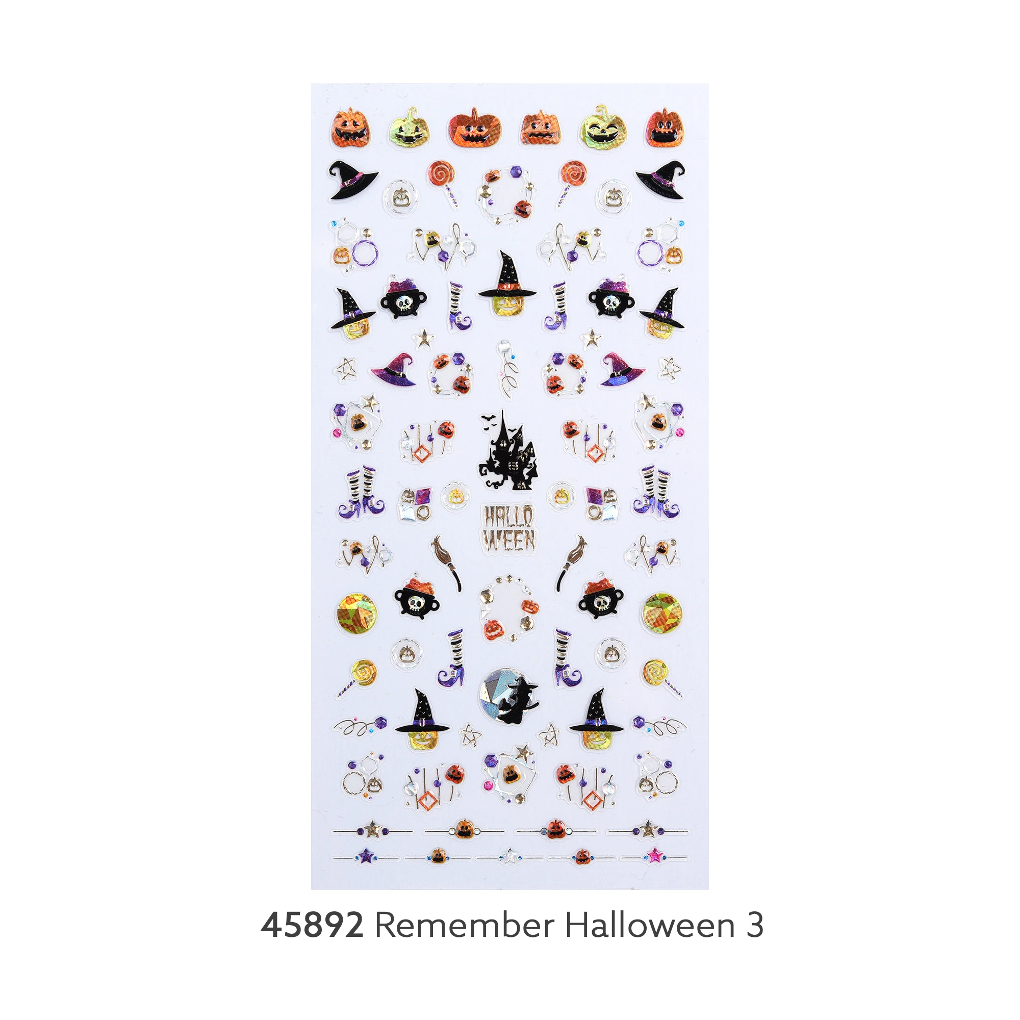 ShineB REMEMBER HALLOWEEN #45892 High Quality Professional Nail Decoration Art stickers with Pumpkin witch hat broom candy