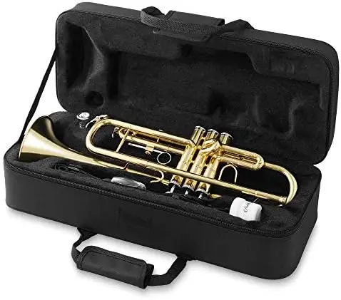 Ashthorpe Standard Bb Trumpet with Gold Brass Finished - Includes Case, Mouthpiece, Gloves, Cleaning Cloth, Valve Oil
