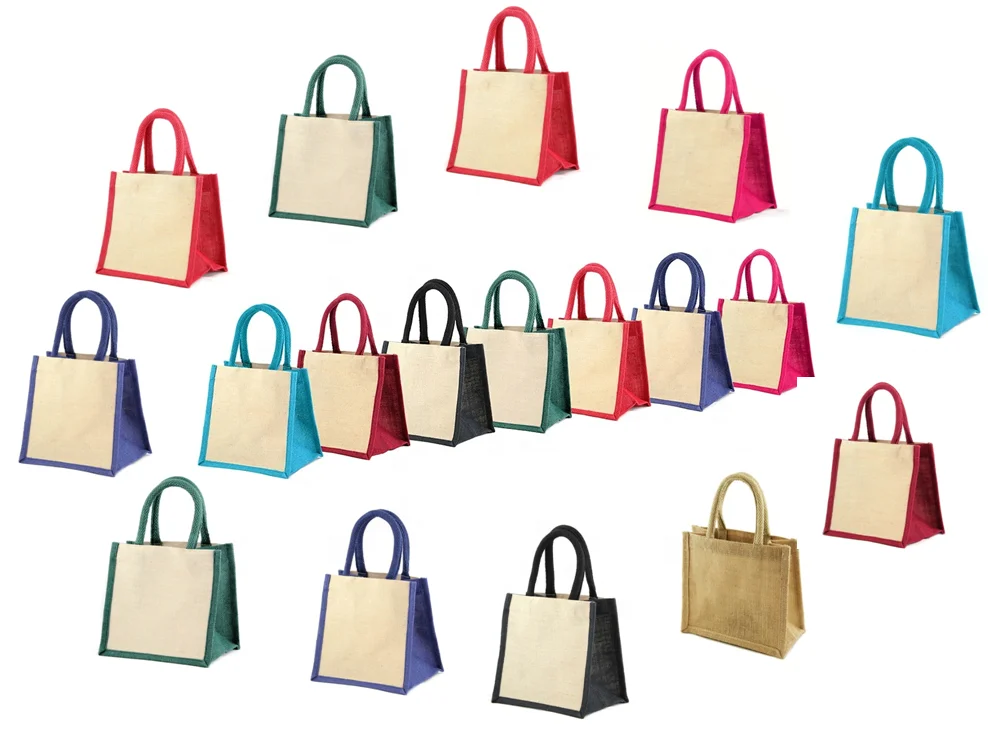 Blank Reusable Grocery Burlap Jute Gift Shopping Tote Bags Waterproof Inside high quality jute bag with white Cotton Handle