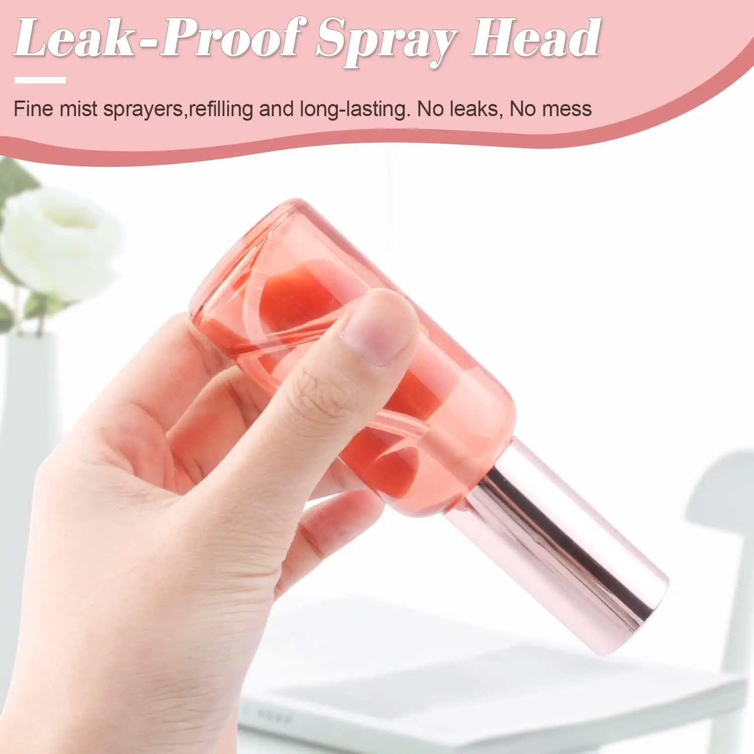 2 Oz Glass Spray Bottles Perfume Fine Mist Atomizer Rose-Golden Pump Head Liquid Holder Containers Pink Containers for Skin Care