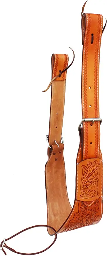 CHALLENGER Horse Western Floral Tooled Leather Rear Flank Saddle Cinch w/Billets folded