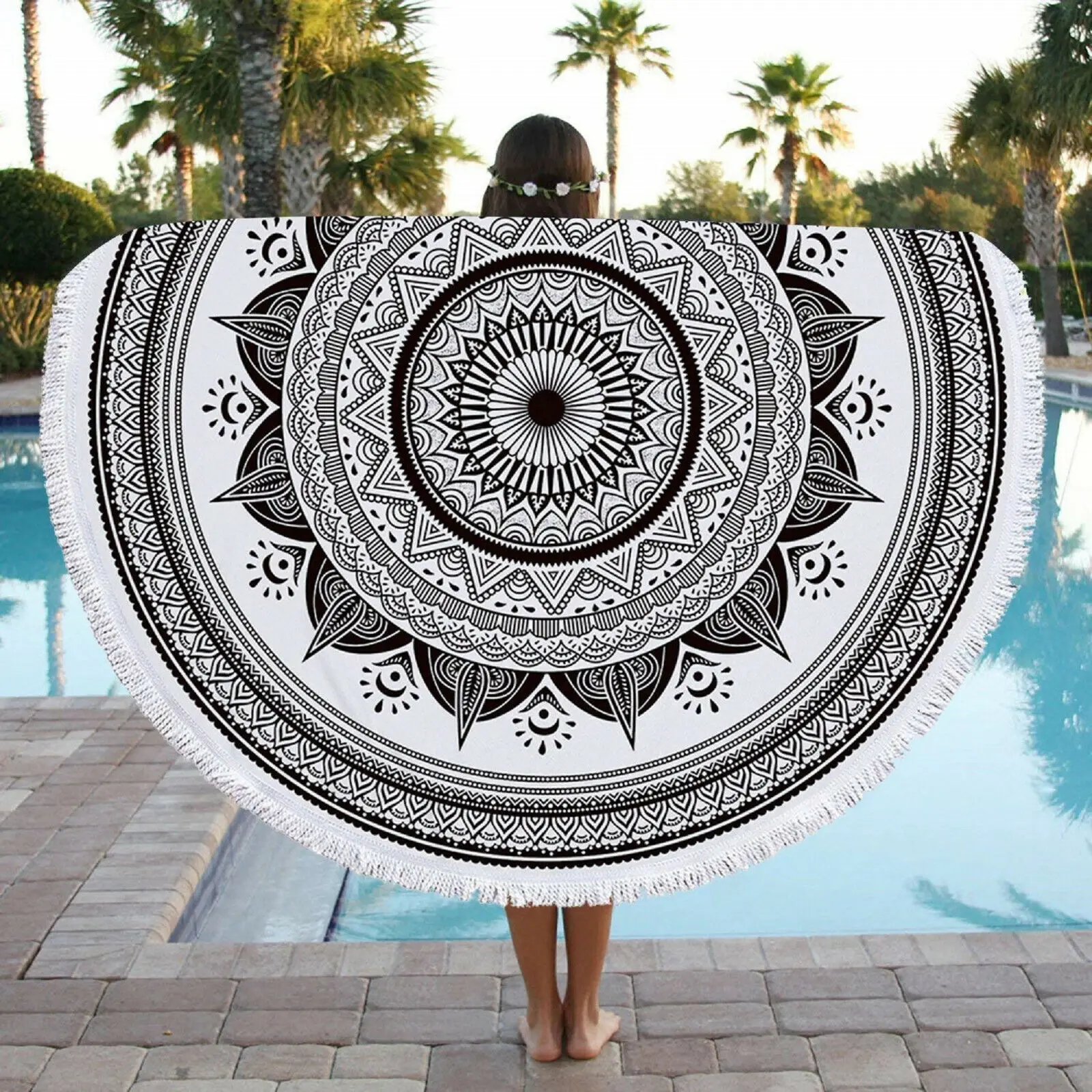 Round Beach Towel Wall Hanging Yoga Mat-Woven Fabric Home Decor Picnic Mat Table Cover Wall Hanging Cotton Mandala Table Cloth