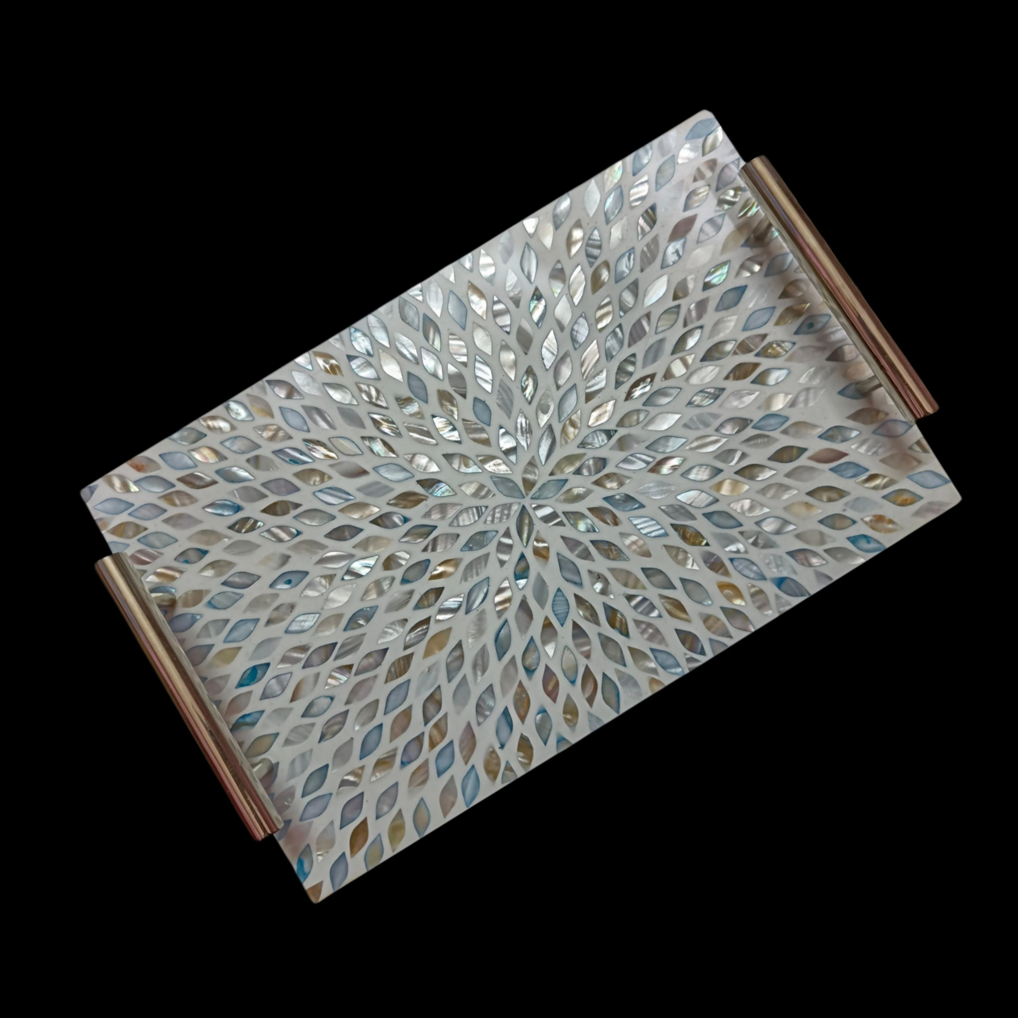 Sophisticated Natural Mother Pearl Tray with Gold Handles Real Sea Shell Inlay Design for Home Decor