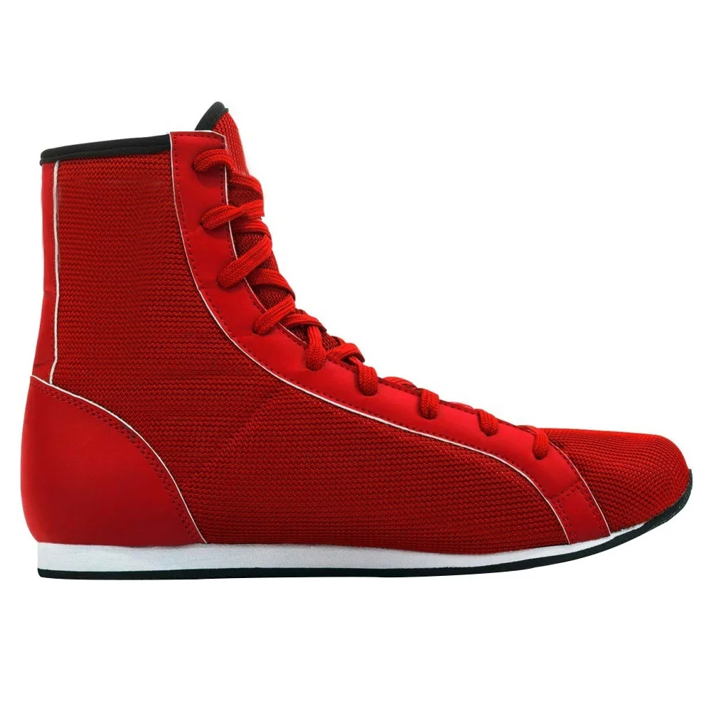 Wholesale Wrestling Shoes For Men In Red Color With Rubber Sole Drawstring Closure Boxing Shoes