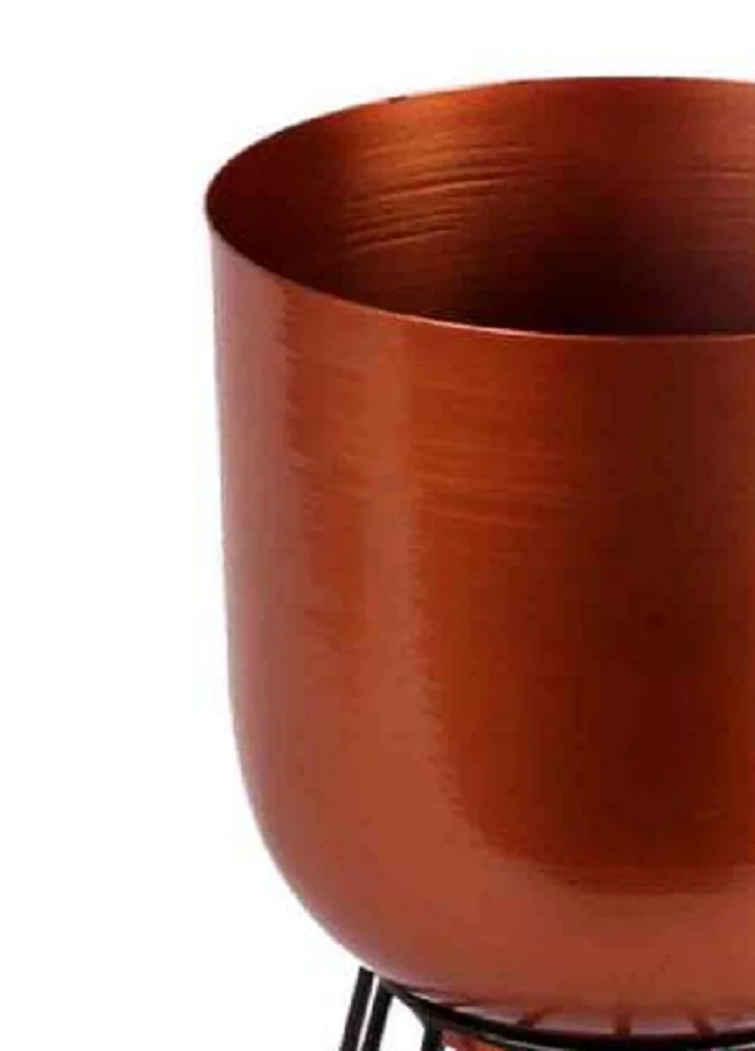 Copper Antique Tabletop Round Iron Planter Pot With Wrought Iron Back Powder Coated Stand High Quality Modern Decorative Vases