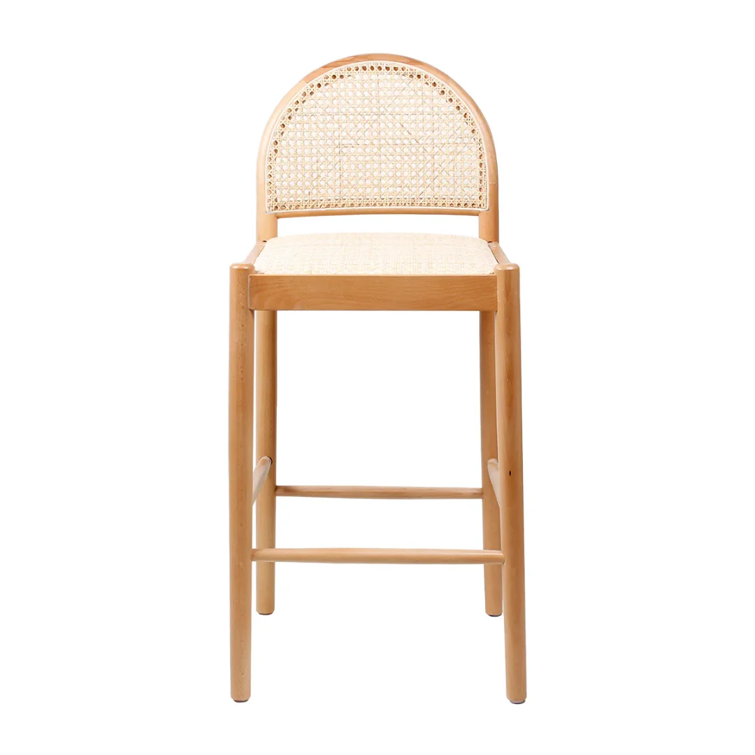 Wholesale Nordic Natural Solid Wood Counter Stool with Rattan Woven Restaurant Chairs Nordic Design Modern Sample