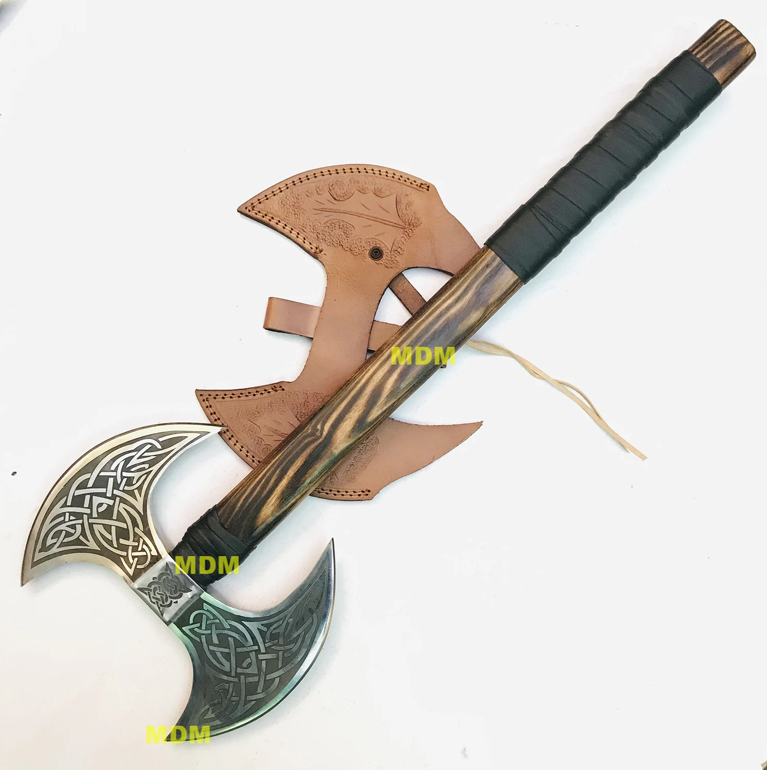 CUSTOM HANDMADE HIGH CARBON STEEL VIKING, TOMAHAWK AXE DOUBLE EDGE BLADE+SHEATH