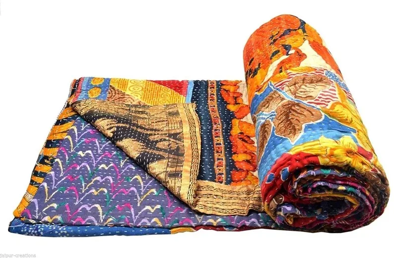 Оптовая продажа винтажное одеяло Kantha двустороннее ручной работы богемное