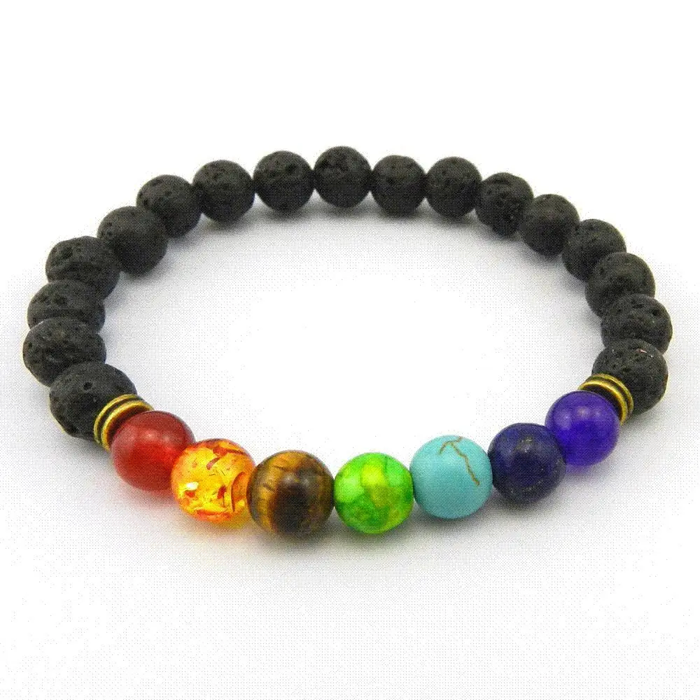 Natural 8mm Lava 7 chakra crystal stone beads bracelet crystal gemstone healing agate yoga meditation bracelets.