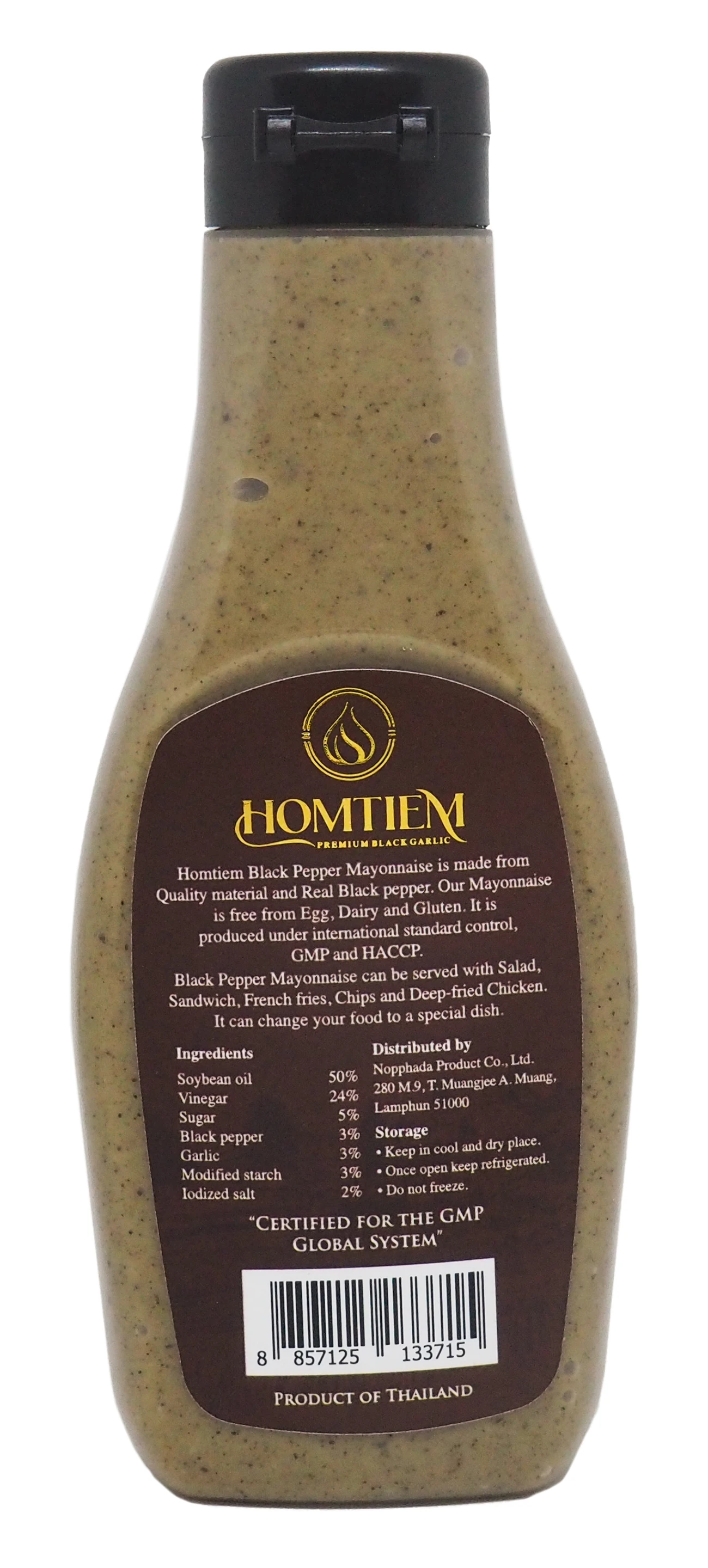 Homtiem Black Pepper Mayonnaise 7.04 Oz (200g.) Squeeze Bottle Vegan Non-GMOs Egg Free Gluten Free Dairy free
