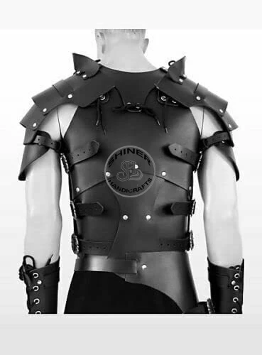 Medieval Cosplay Chest Armor Jacket with Shoulder Armor Pauldron Set Knight Arm Guard Halloween Black Costume