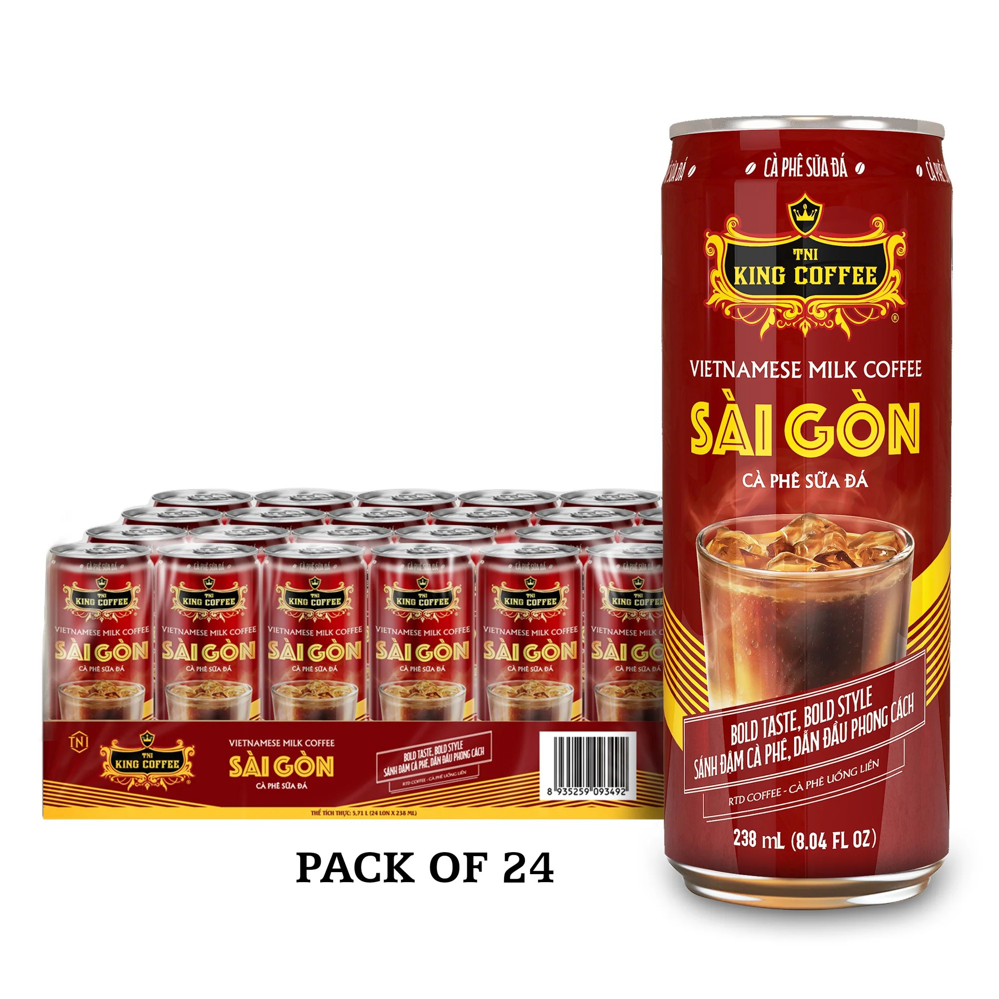 KING COFFEE - Vietnamese Iced Milk Coffee in Can (Ca Phe Sua Da Sai Gon Truyen Thong Dong Lon) Famous Vietnamese Coffee Brand