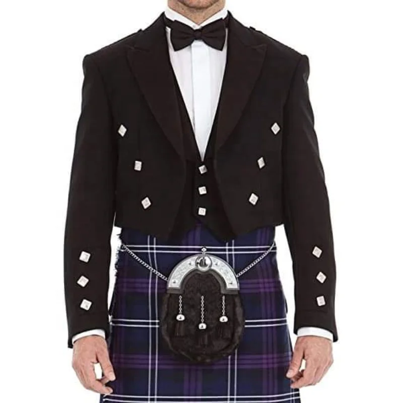 Оптовая продажа OEM высокое качество мужская куртка и жилет Kilt шотландский черный принц Чарли килт официальный стиль Kilt.