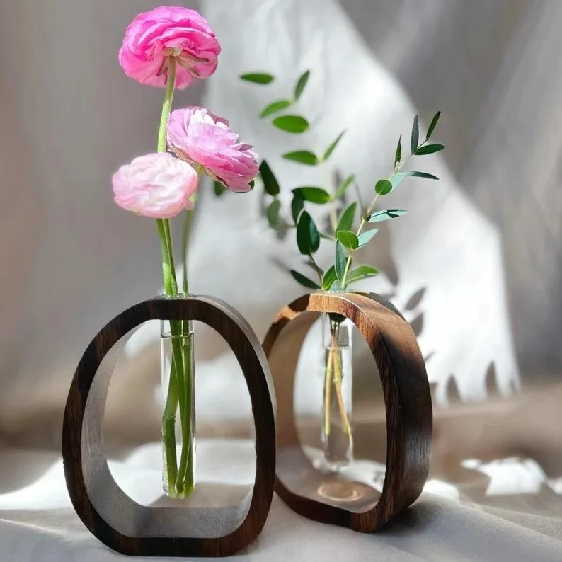 Modern Wooden Vase Wooden Test Tube Vase Unique Floral Display Minimalist Vase Rustic Home Decor Housewarming Gift