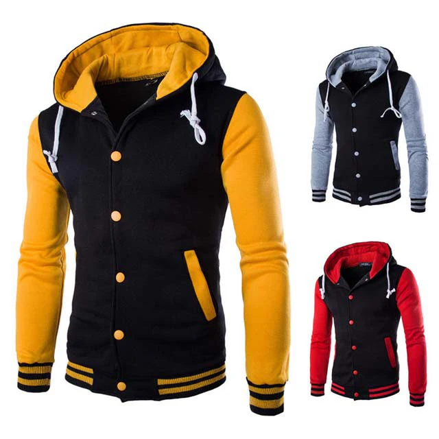 Classic Baseball Hoodies Men Spring Warm Patchwork Fleece Sweatshirts with OEM service