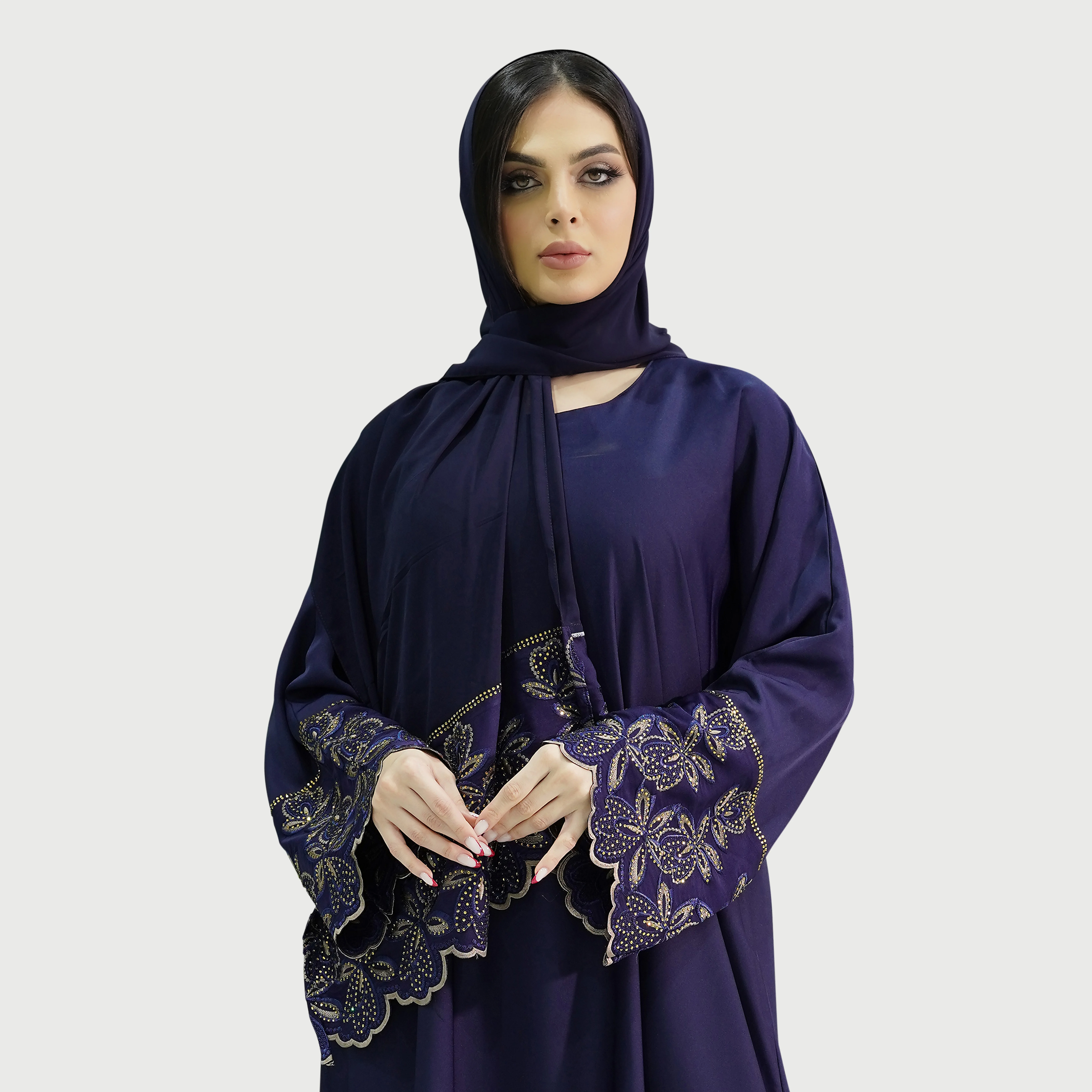 Talitha вышивка Close Abaya-темно-синий цвет-Nida ткань-Dubai Abaya