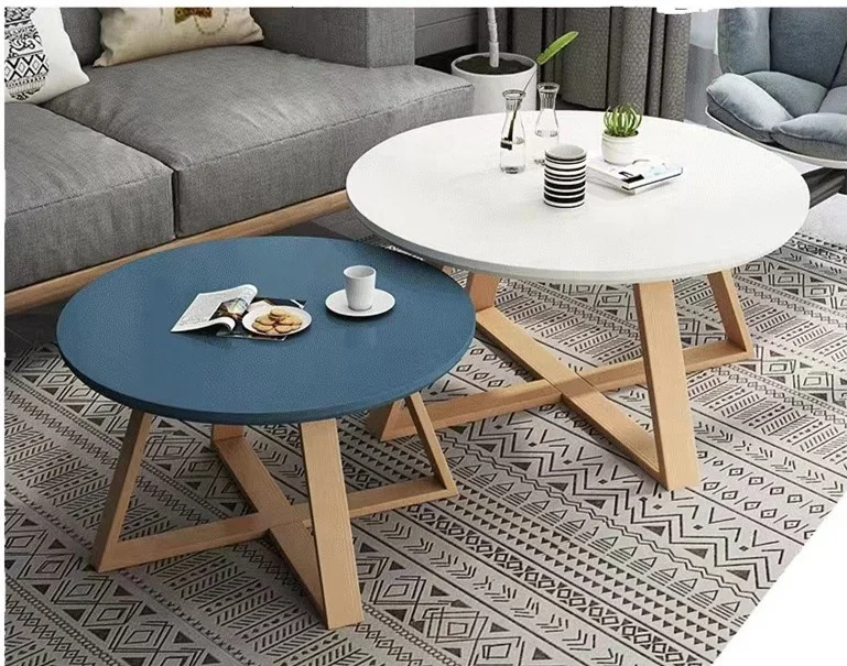 Nordic Round Coffee Table Modern Simple Apartment Household Living Room Furniture Sofa Side Balcony Creative Wooden Tea Table