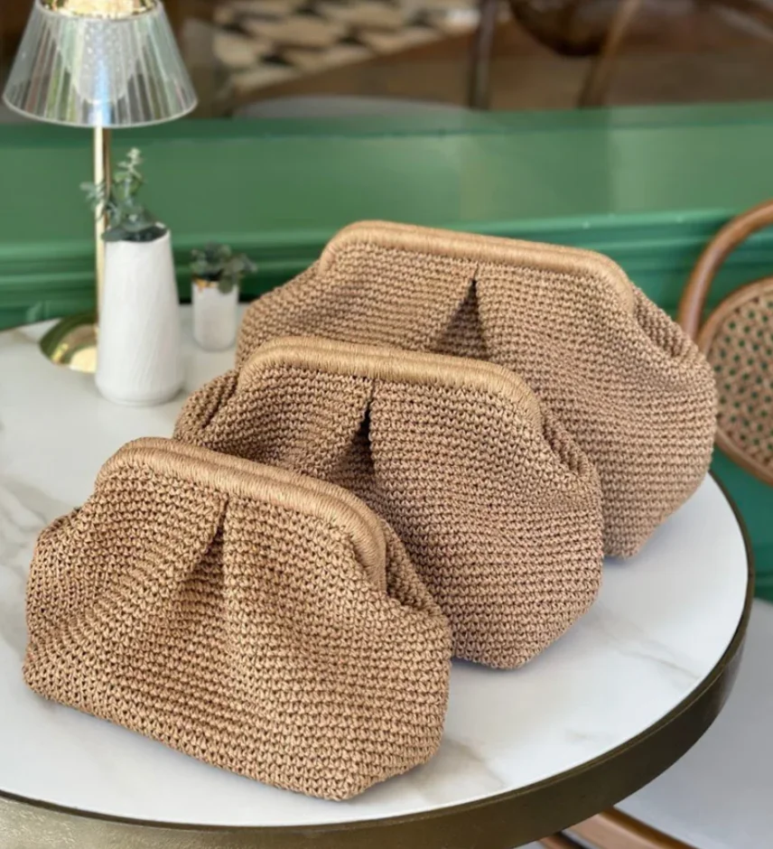 Raffia Crochet Natural Clutch Bag | Woven Straw Summer Handbag Hand-woven Bag Straw Bag