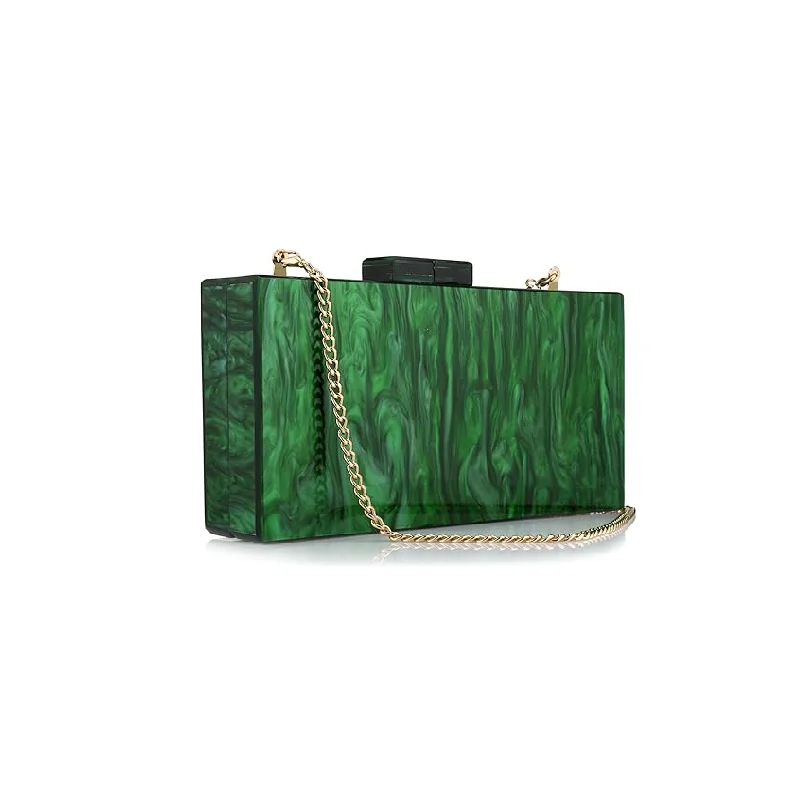 Modern Resin hand Bag with resin color Resin Handbag with polished dark green color brass chain piece