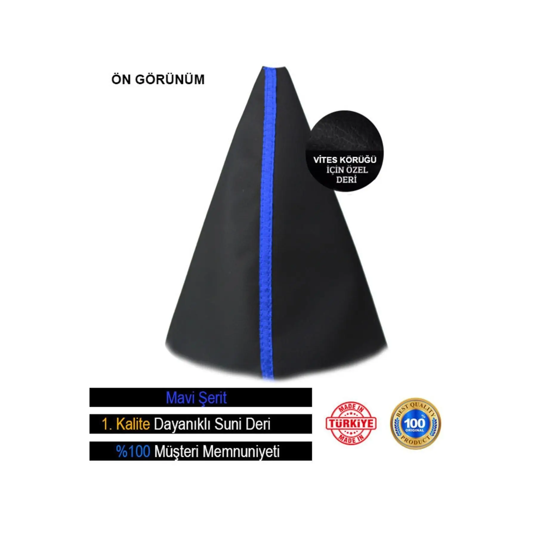 Audi A8 Long 2010-2017 Compatible Black Leather Special Design Blue Stripe Sport Stitch Gear Shift Gaiter