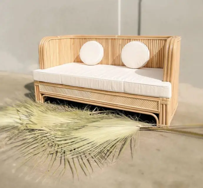 Unique Abstract Design Sectional Double Rattan Sofa Natural Woven Handmade for Living Rooms