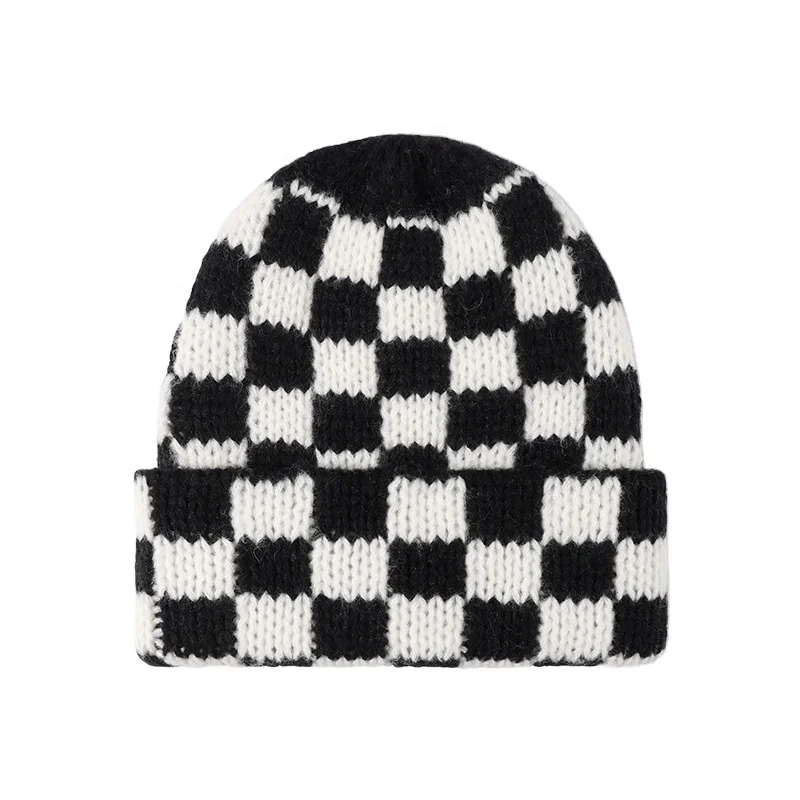 Winter  Flag Beanies Skull Caps Hats Checkered Beanie Skull Cap Elastic Knit Hats Warm Cuffed Beanies For Women Men