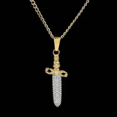 Top Deal 2024 Bust Down Mini Dagger Pendant with 10KT and 14 KT Solid Gold hip Hop Pendant Jewelry For Sale 2