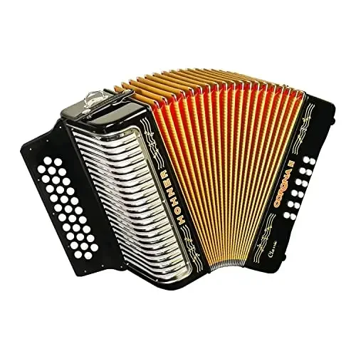 Assert New Hohner Button Accordion Corona II Classic Ead with Gig Bag Straps and Adjustable Bass Strap Jet Black