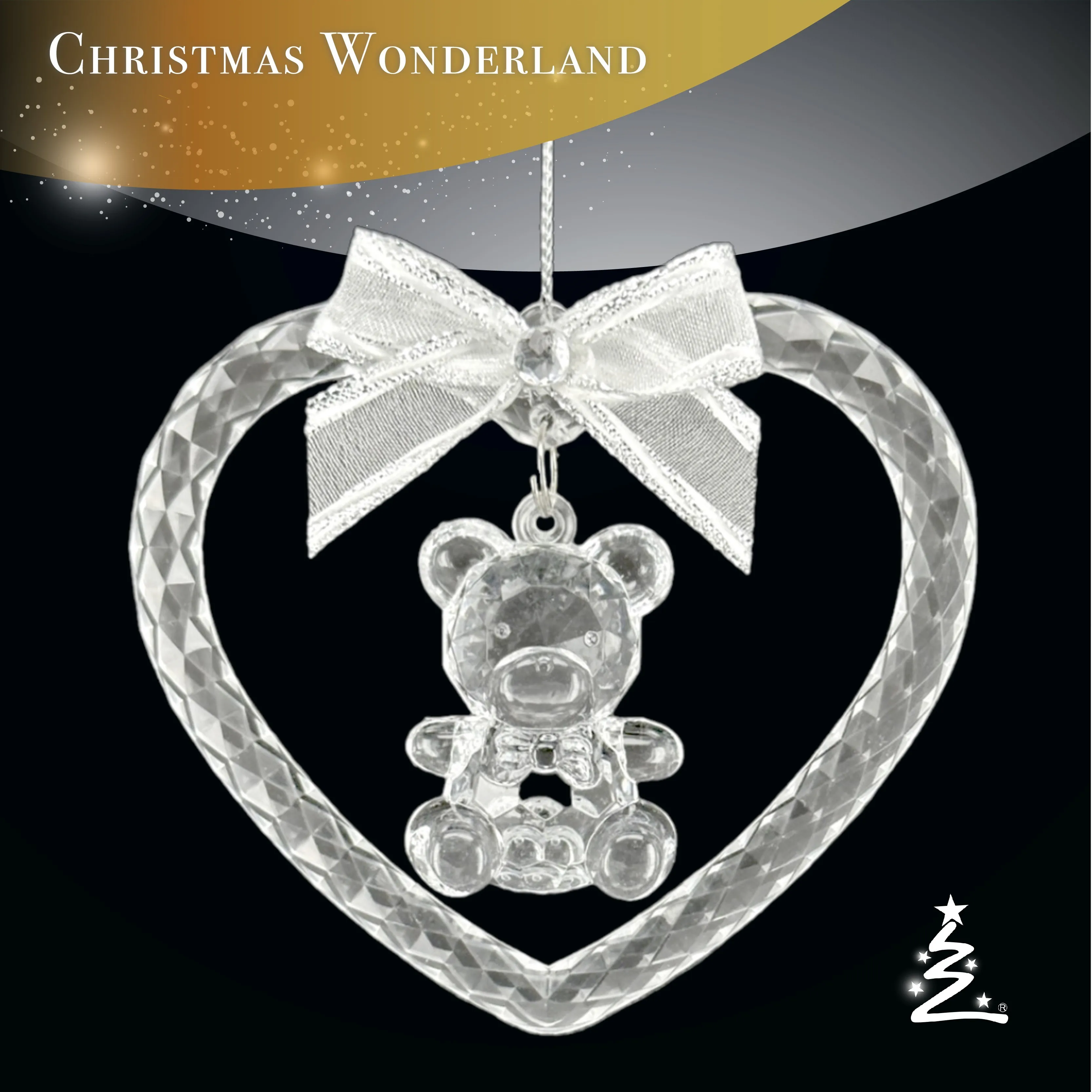 Christmas New Year Decoration Clear Acrylic Heart Frame with Bear Ornament