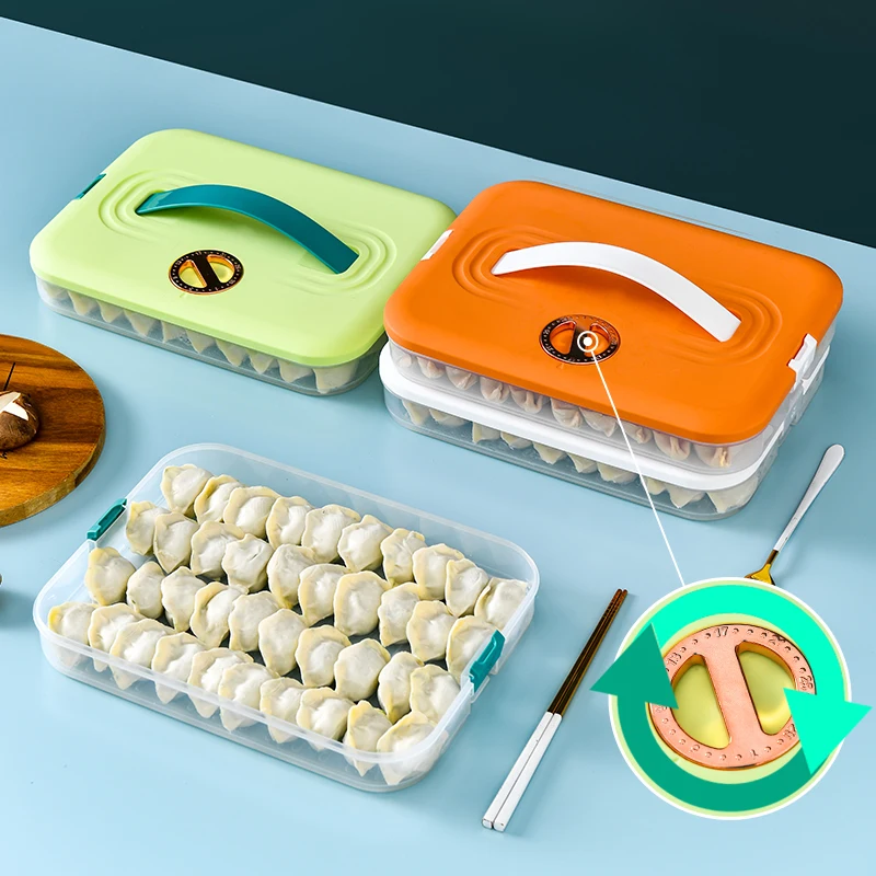 Durable Colorful Multi layer Stackable Plastic Refrigerator Dumpling Storage Box Food Storage Container With a Lid