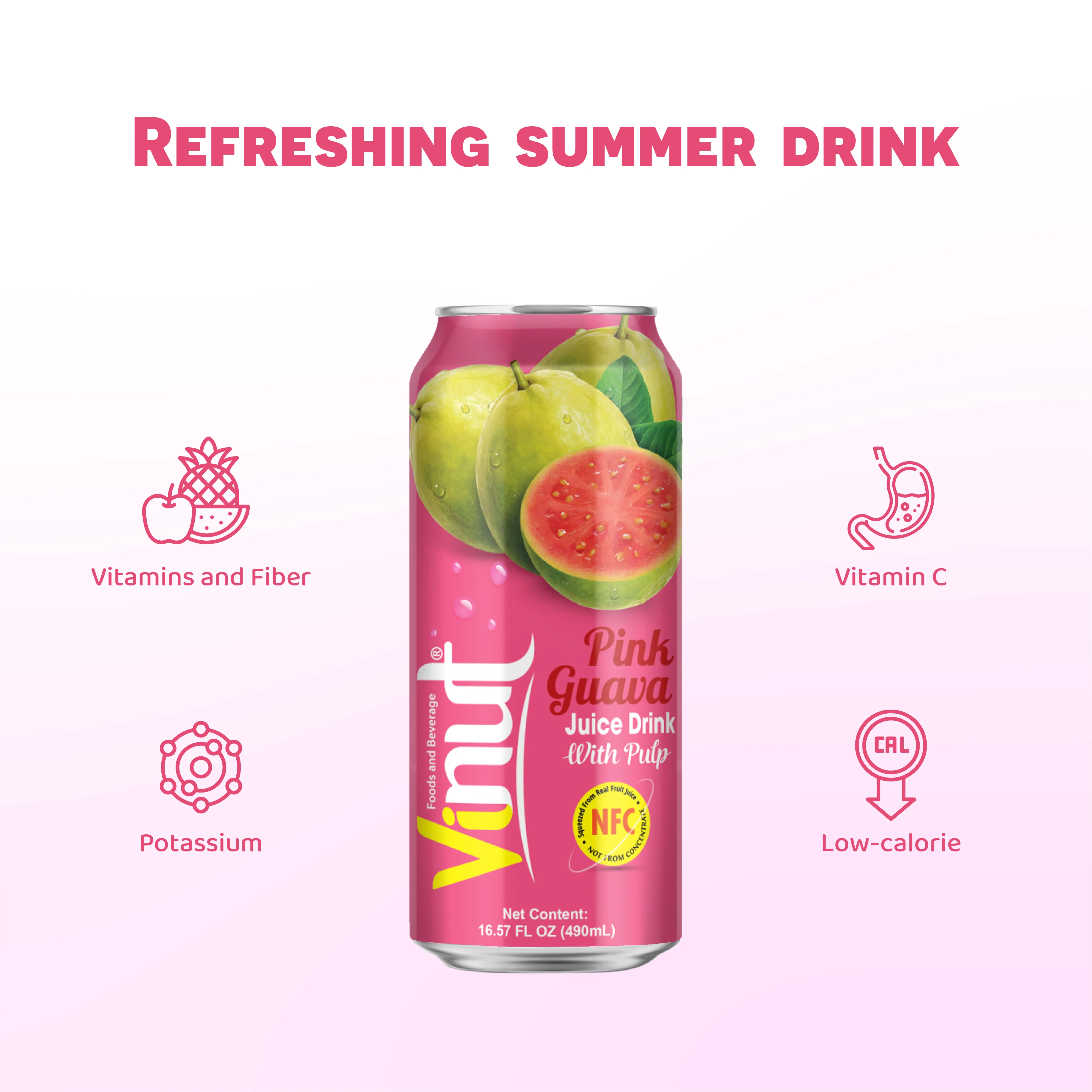 Новое поступление 2024 винут 490 мл розовый сок гуавы с мякотью быстрая доставка низкая цена Лидер продаж обслуживание ODM OEM