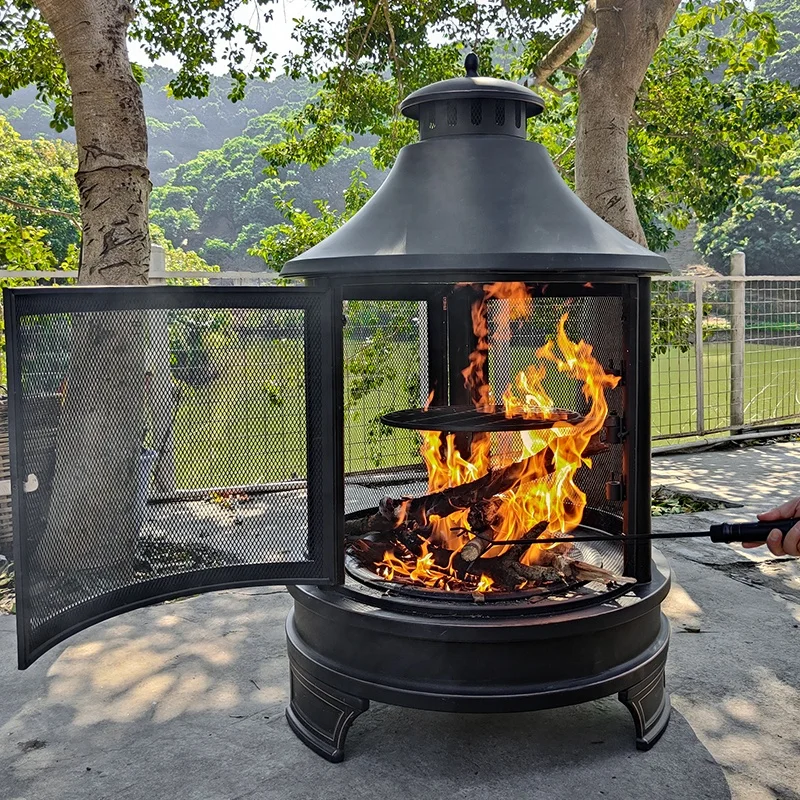 Outdoor 50' Garden Backyard Charcoal Wood Burning Metal BBQ Fire Pit With Cast Iron Cooking Grill