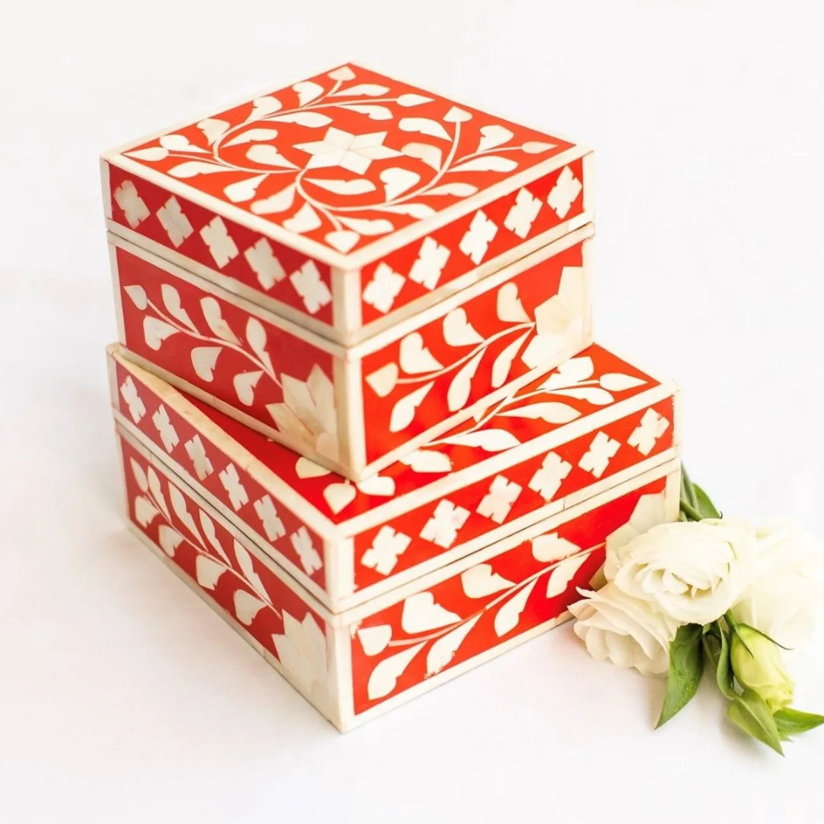 Handcrafted Indian Wooden Bone Inlay Jewellery Box Traditional Rectangular Trending Dubai Saudi Arabia Handmade MDF Storage