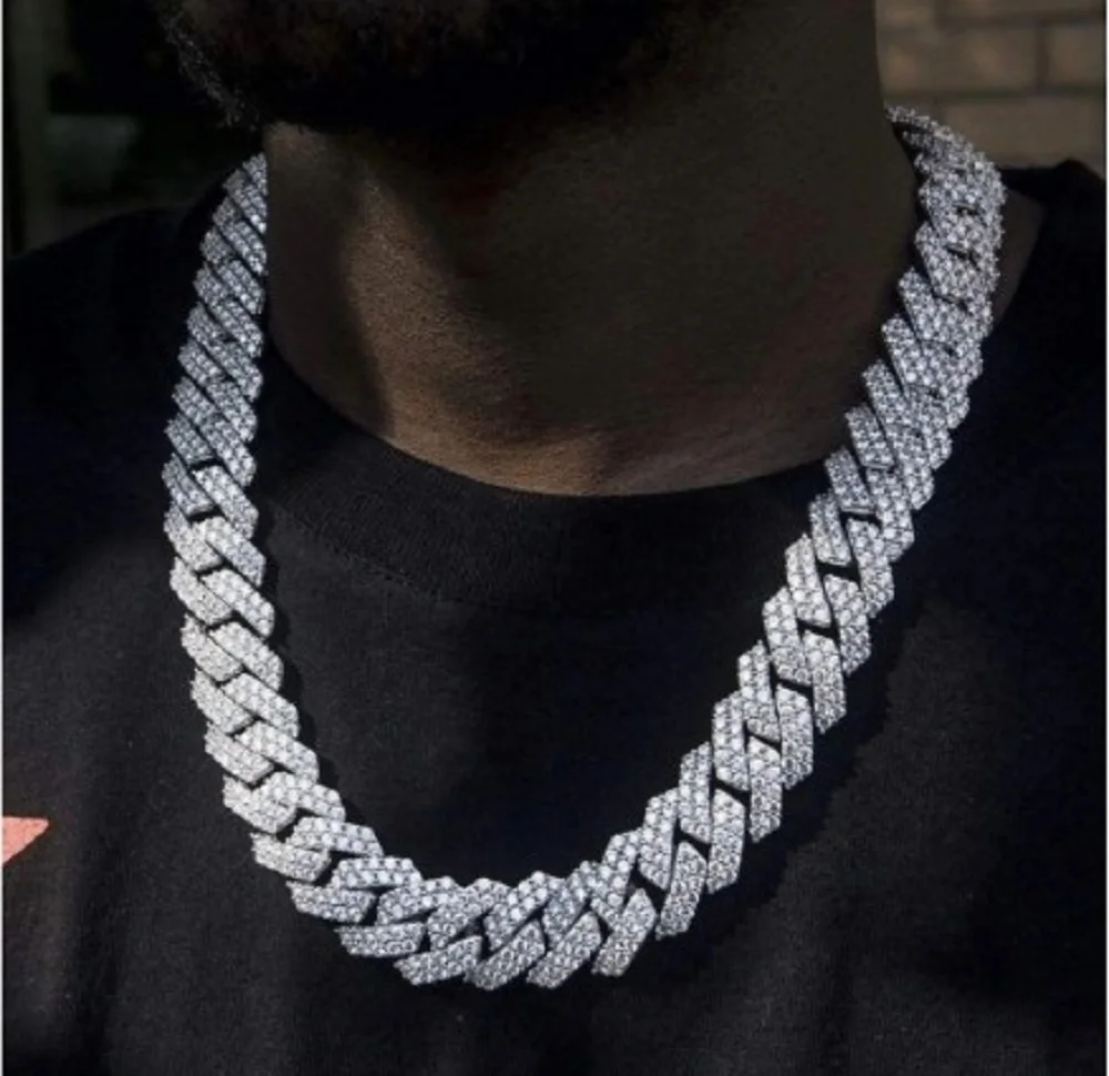 Certified 35.00TCW Real Natural White Diamonds Studded 14K White Gold Diamond Cuban Chain at Factory Wholesale Price N00096