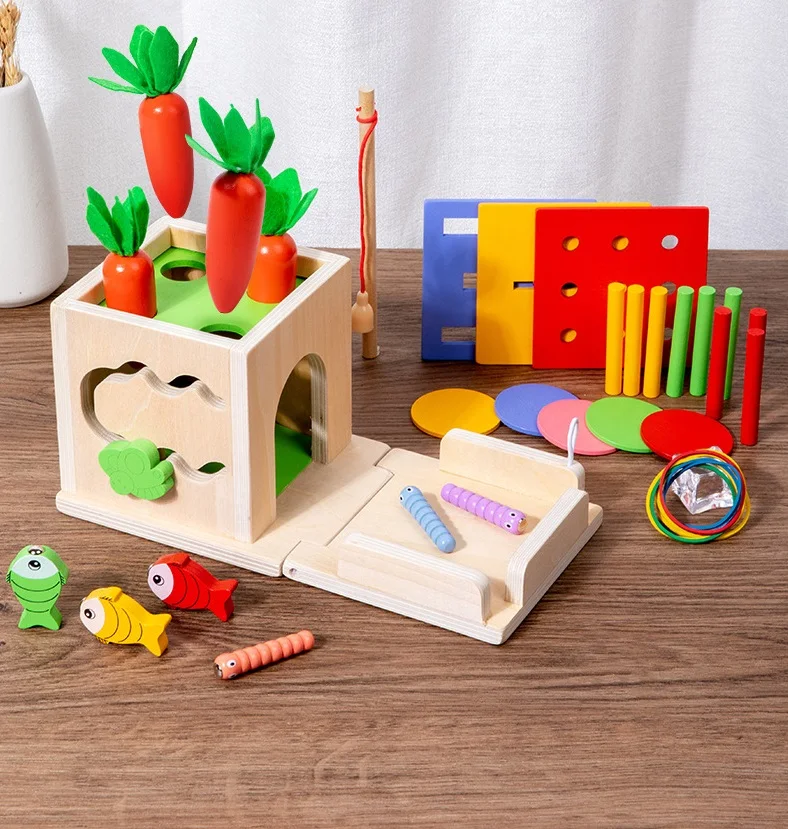 8 in 1 Montessori Early Educational Wooden Toy Carrot Harvest Game Object Permanence Box For Toddlers boys and girls