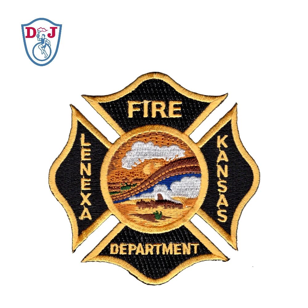 Custom Logo Emblem Embroidery Fire Department Heat-press Patches Iron On Embroidered Badge