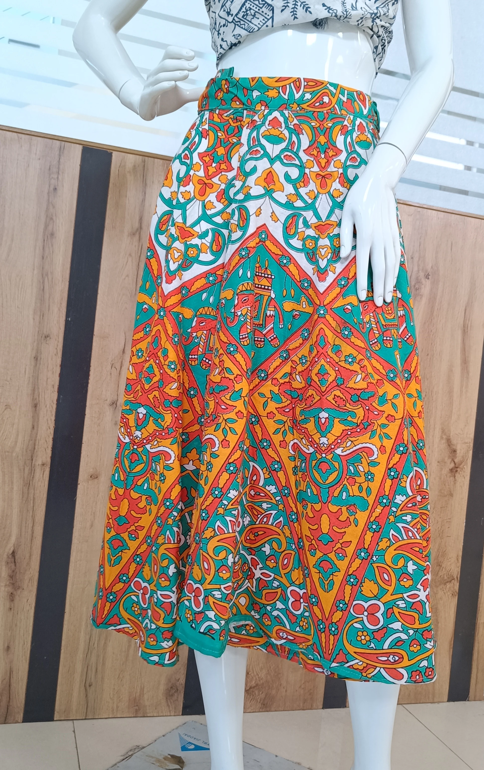 Indian Cotton Wrap Skirts Bohemian Wrap Indian Ethnic Knee Length Skirt Gypsy Festival Flamenco Women Girls Casual Wear  Skirt