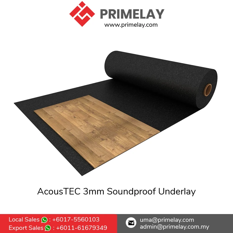 Premium Quality Durable AcousTEC 3mm Soundproof Rubber Underlay Roll for Hardwood Flooring Double Glued Underlay Installation