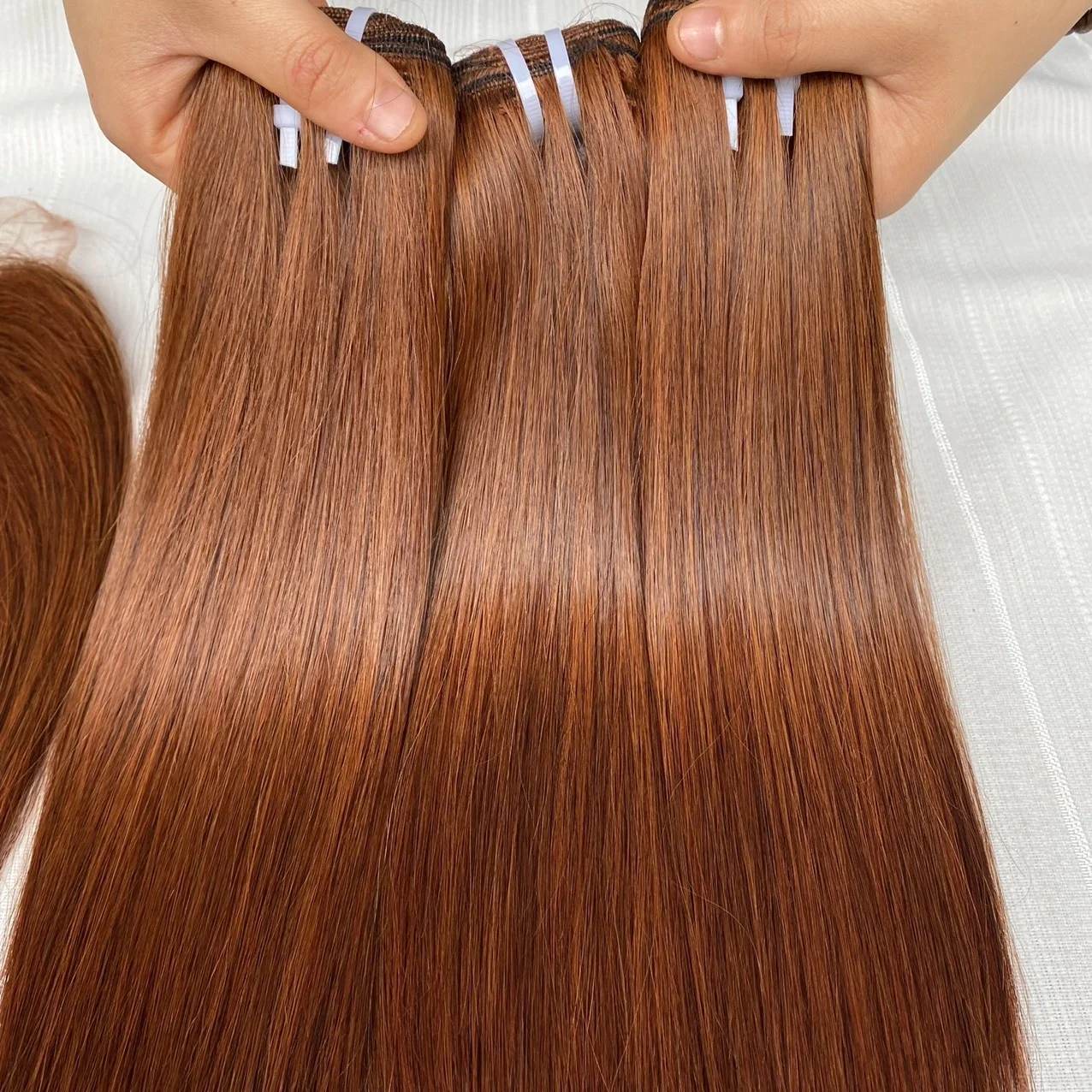 100% Vietnamese Human Hair Bone Straight Bundles  brown hair color with closure